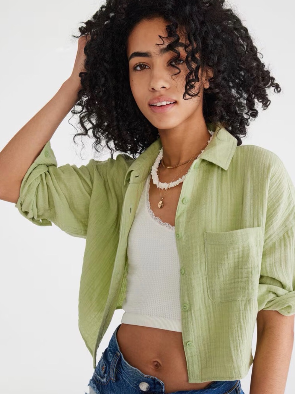 Aeropostale Pure Cotton Gauze Knit Celery Boyfriend Fit Poplin Preppy Shirt XL